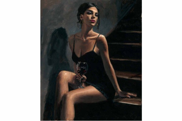 Fabian Perez Girl with Red at Stairs II